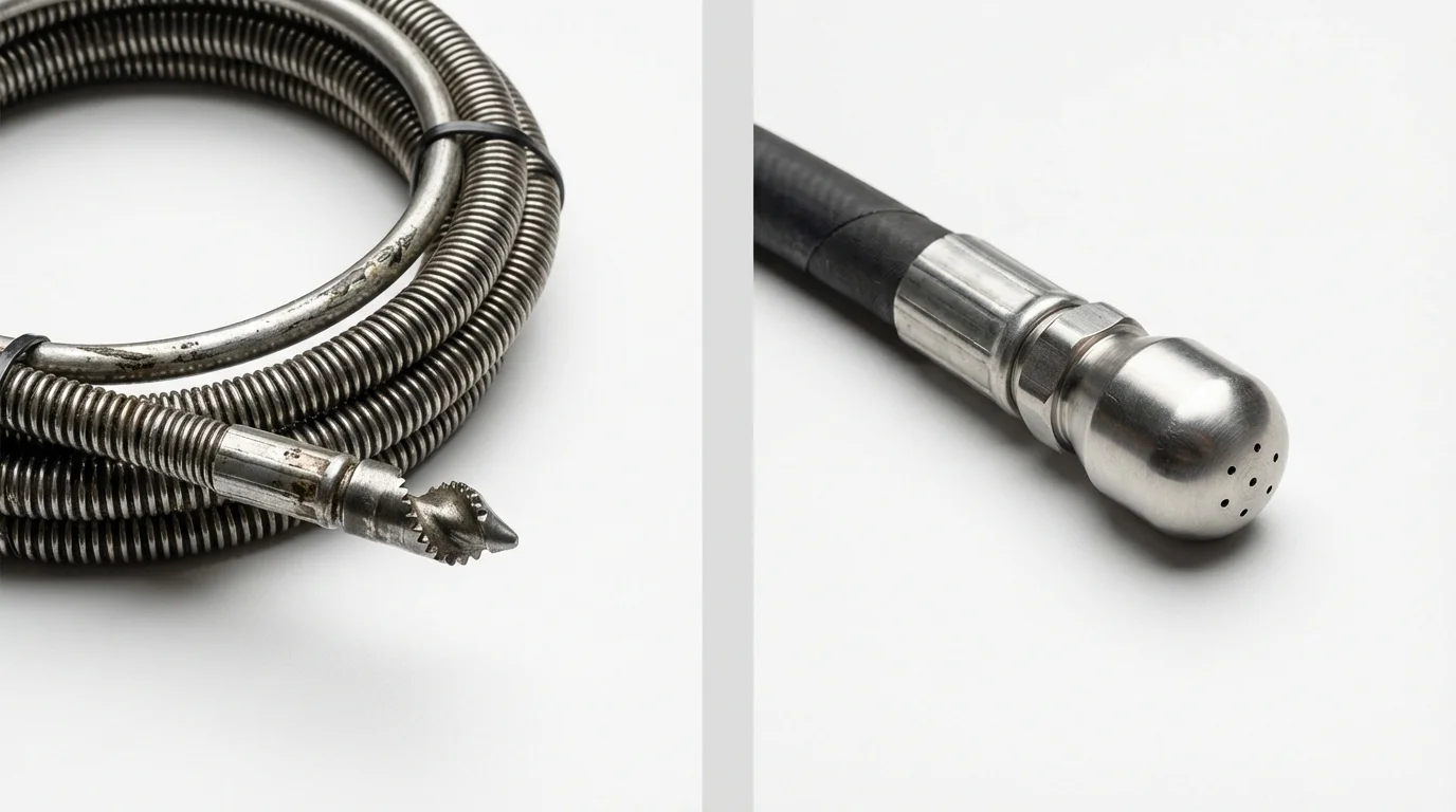 Drain snake cable and hydro jetting nozzle used for drain cleaning in Buena Vista, GA